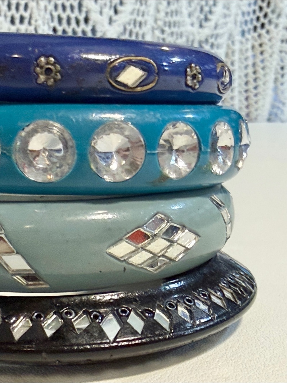 Bohemian gypsy bangle bracelet stack set bundle of 4 sparkle mirror rhinestone - Picture 7 of 16